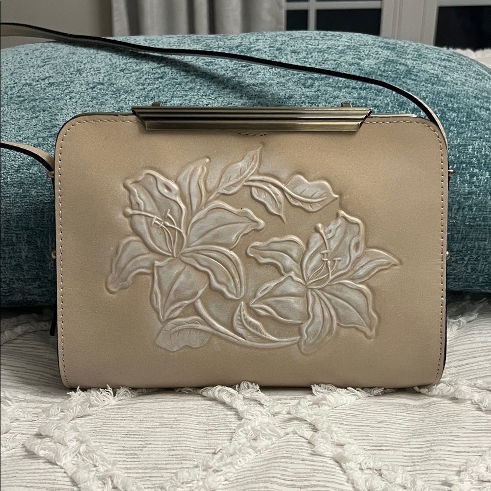Patricia Nash Elegant Floral Embossed Tan Clutch
